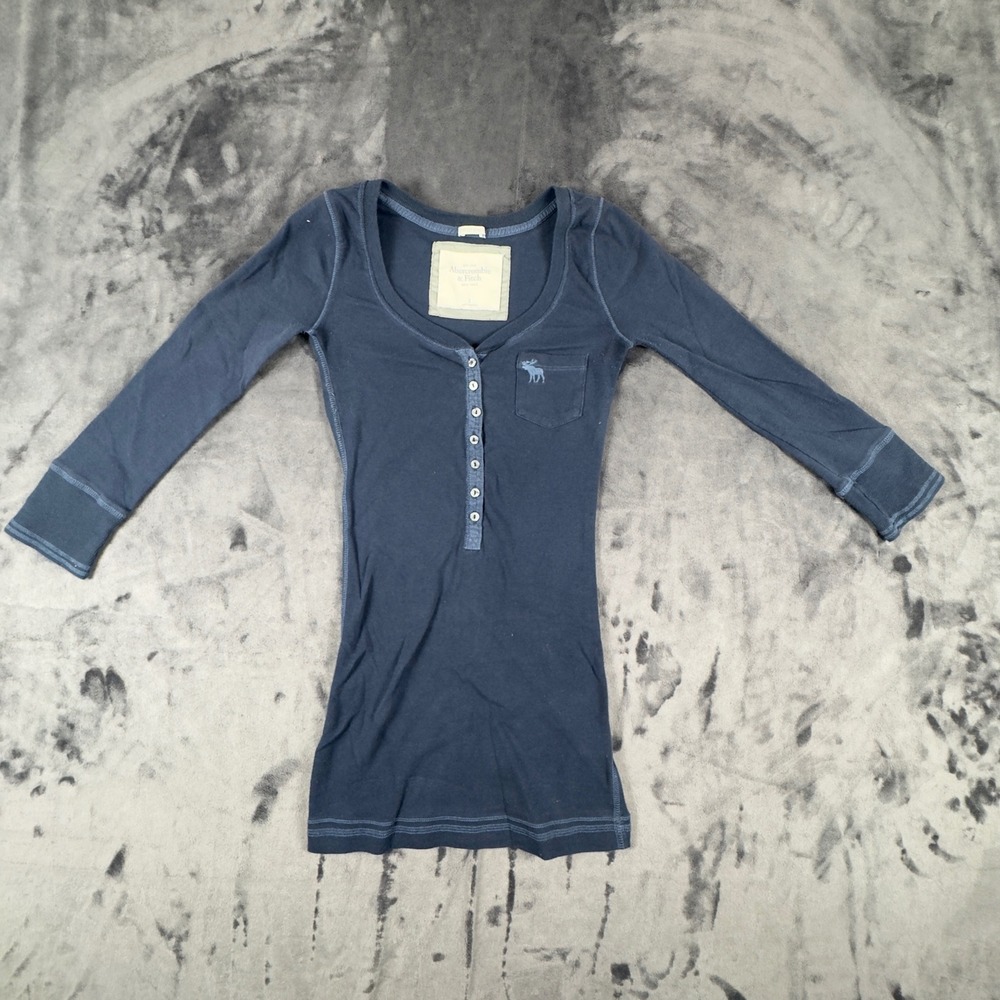 Abercrombie & Fitch Henley Top Womens S Navy Blue Perfect Stretch Long Sleeve